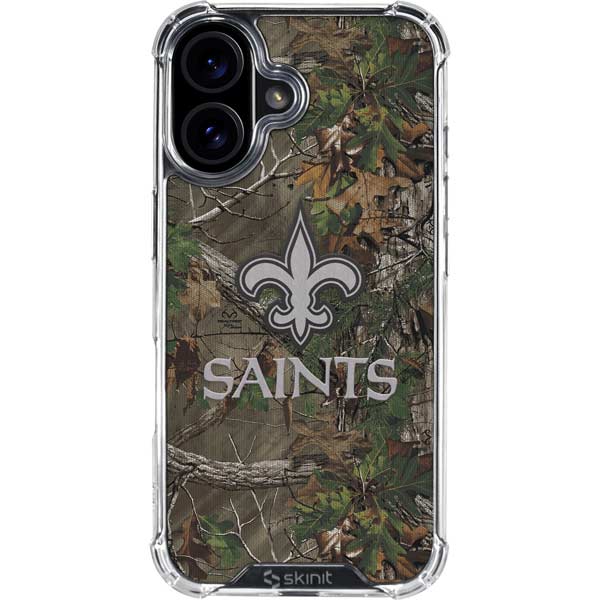 NFL New Orleans Saints Realtree Xtra Green Camo iPhone 17 Clear Case