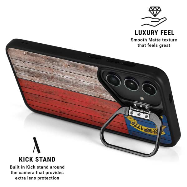North Carolina Flag Dark Wood Galaxy S26 Ultra Kickstand Case