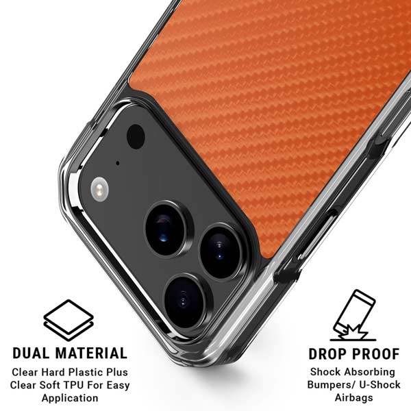 Orange Carbon Fiber Specialty Texture Material iPhone 17 Pro Clear Case