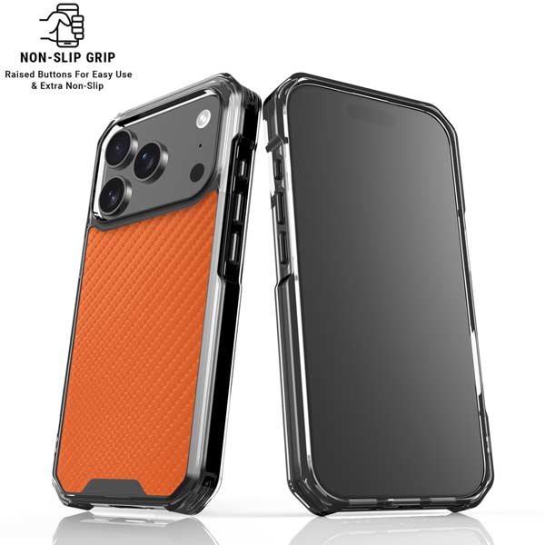 Orange Carbon Fiber Specialty Texture Material iPhone 17 Pro Clear Case