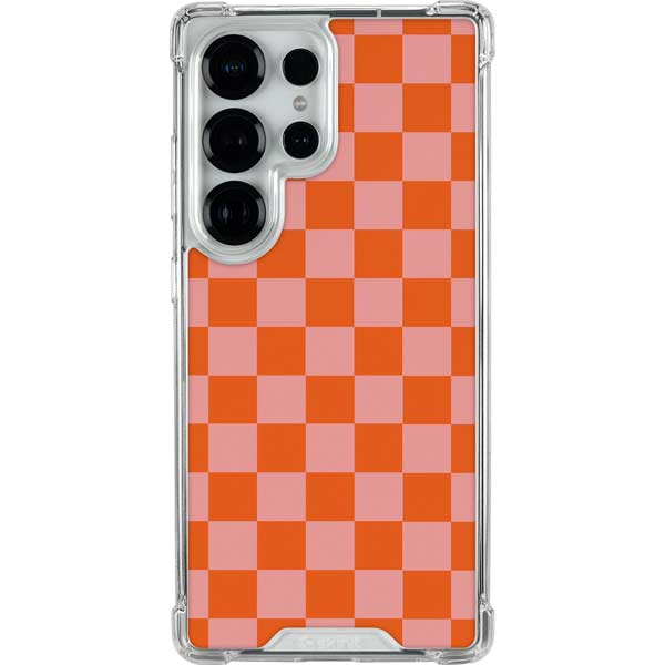Orange Checkered Galaxy S25 Ultra Clear Case