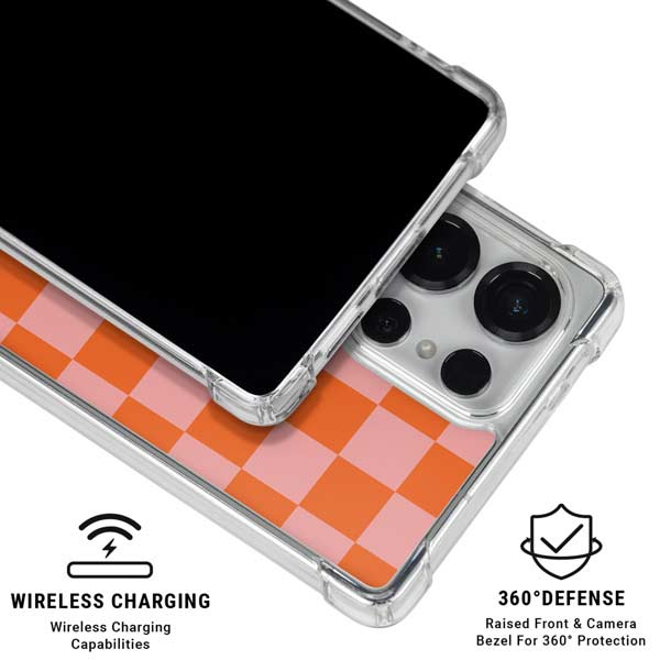 Orange Checkered Galaxy S25 Ultra Clear Case