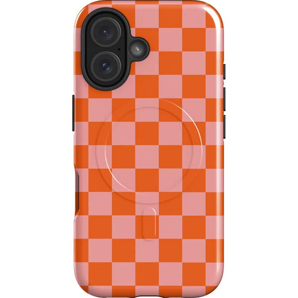 Orange Checkered iPhone 16 Plus Magsafe Impact Case