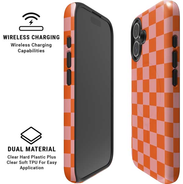 Orange Checkered iPhone 16 Plus Magsafe Impact Case