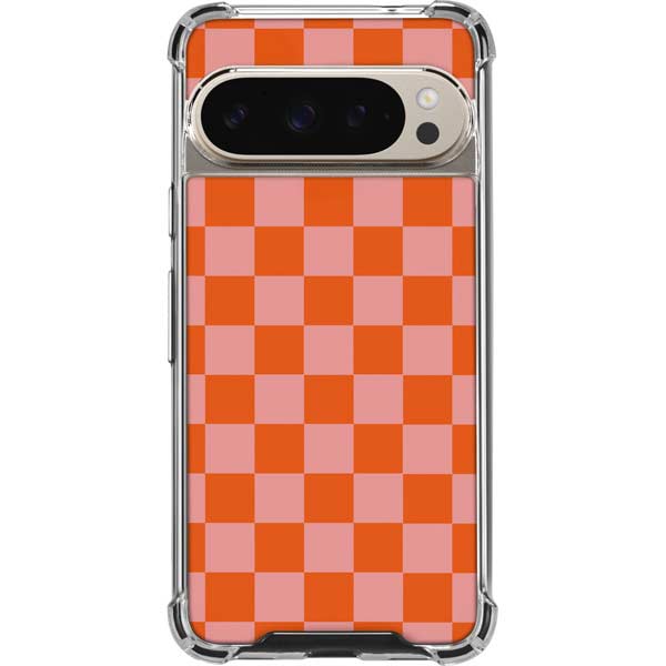 Orange Checkered Pixel 9 Pro XL Clear Case