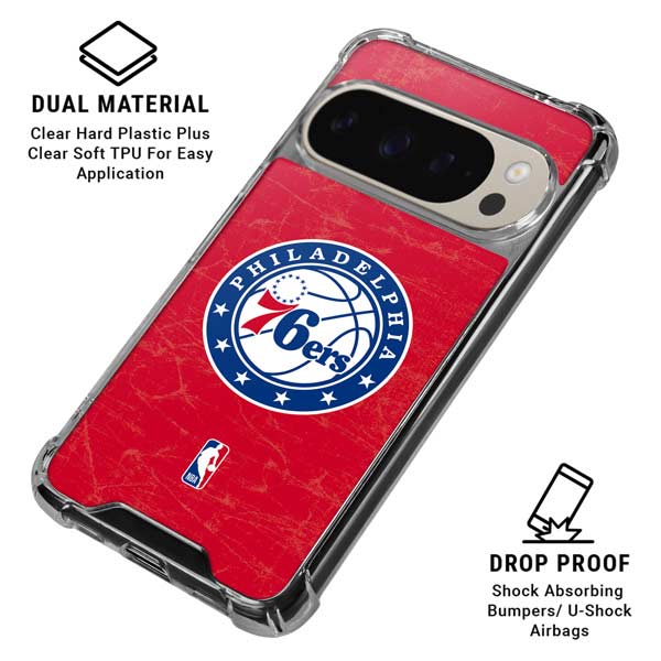 NBA Philadelphia 76ers Distressed Google Pixel 9 Pro XL Clear Case