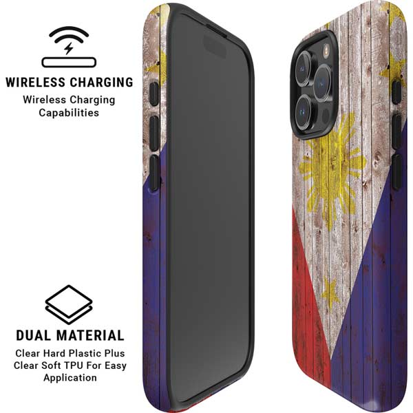 Philippines Flag Dark Wood iPhone 16 Pro Max Magsafe Impact Case