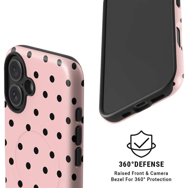 Pink and Black Polka Dots iPhone 16 Magsafe Impact Case