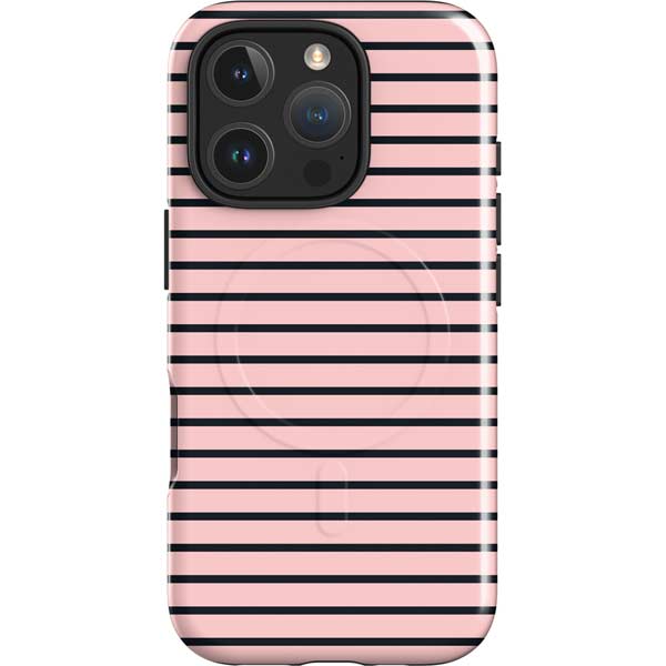 Pink and Black Stripes iPhone 16 Pro Max Magsafe Impact Case