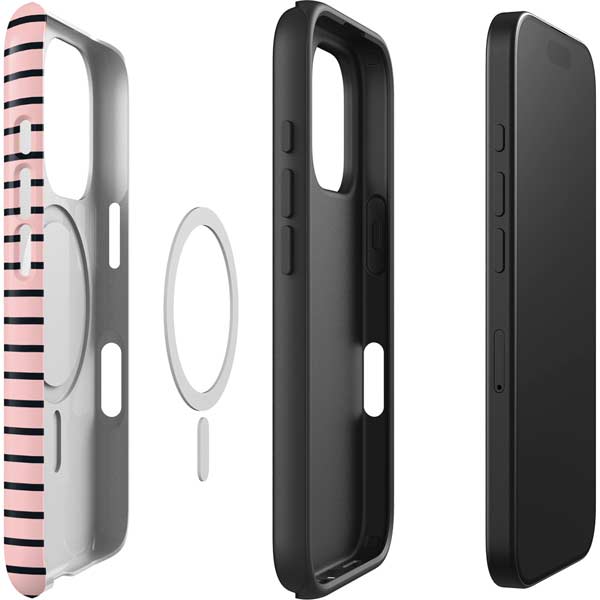 Pink and Black Stripes iPhone 16 Pro Max Magsafe Impact Case