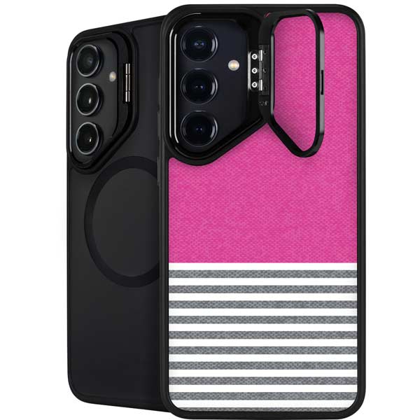 Pink and Grey Stripes Galaxy S26 Plus Kickstand Case