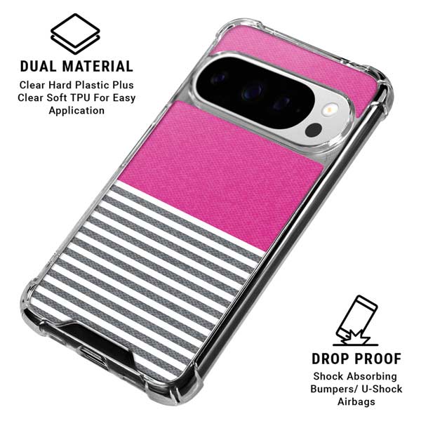 Pink and Grey Stripes Google Pixel 10 Pro Clear Case