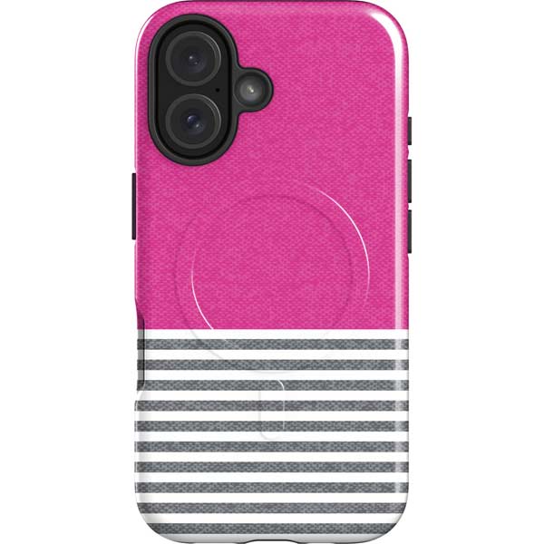 Pink and Grey Stripes iPhone 16 Magsafe Impact Case