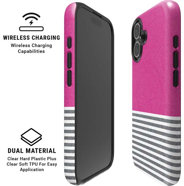 Pink and Grey Stripes iPhone 16 Magsafe Impact Case