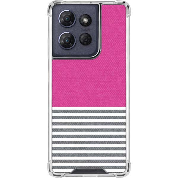 Pink and Grey Stripes Moto G Play 5G (2025) Clear Case