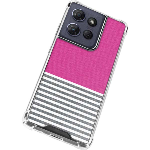 Pink and Grey Stripes Moto G Play 5G (2025) Clear Case