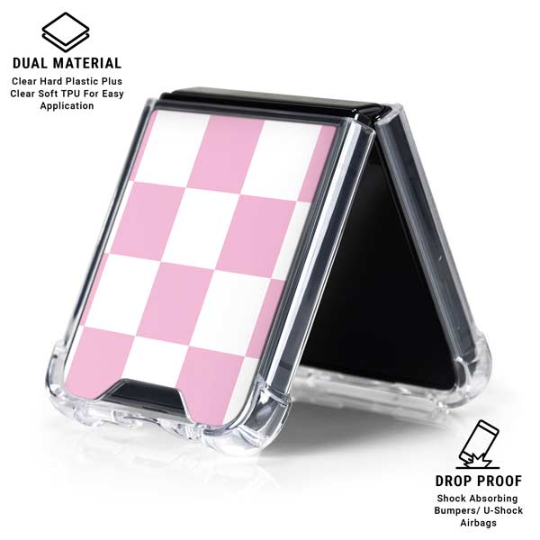 Pink and White Checkerboard Galaxy Z Flip7 Clear Case