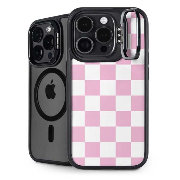 Pink and White Checkerboard iPhone 14 Pro Kickstand Case