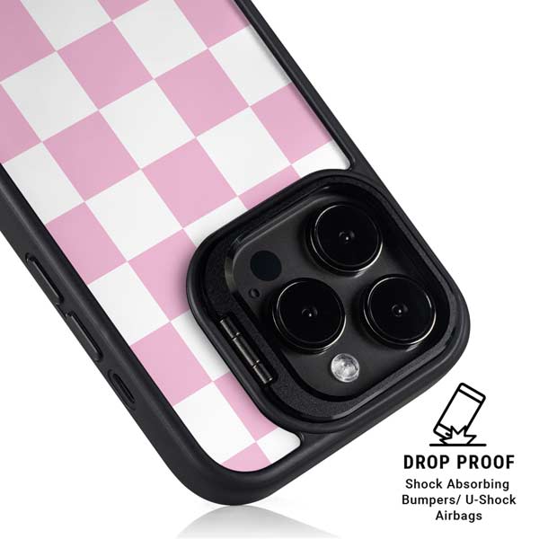 Pink and White Checkerboard iPhone 14 Pro Kickstand Case