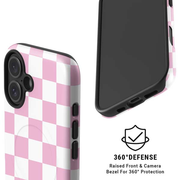 Pink and White Checkerboard iPhone 16 Plus Magsafe Impact Case