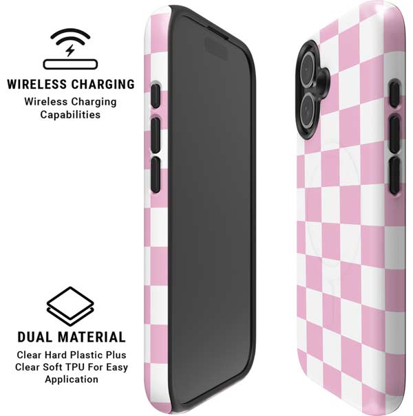 Pink and White Checkerboard iPhone 16 Plus Magsafe Impact Case
