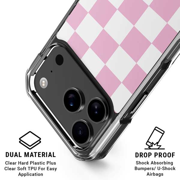 Pink and White Checkerboard iPhone 17 Pro Clear Case