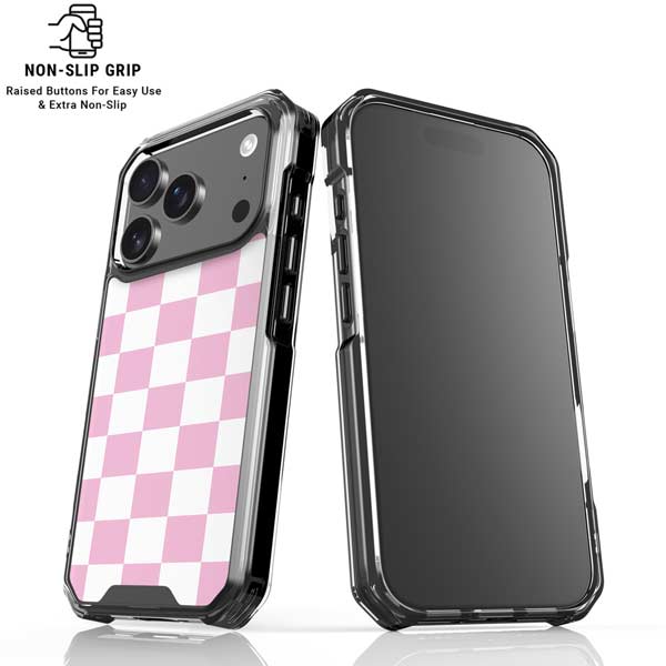 Pink and White Checkerboard iPhone 17 Pro Clear Case