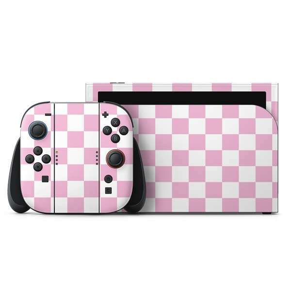 Pink and White Checkerboard Nintendo Switch 2 (2025) with Joy-Con Skin