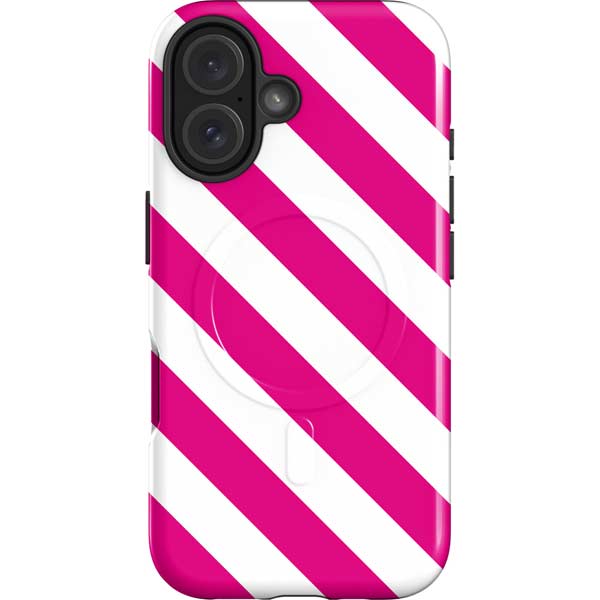 Pink and White Geometric Stripes iPhone 16 Magsafe Impact Case