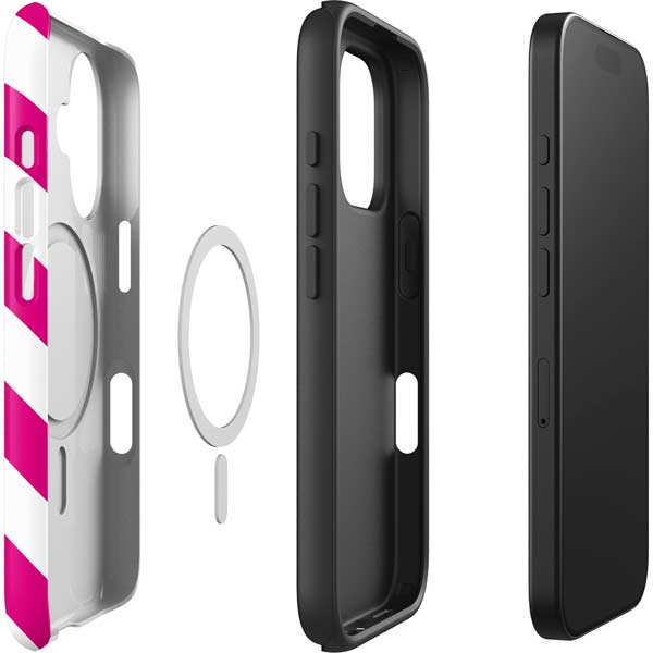 Pink and White Geometric Stripes iPhone 16 Magsafe Impact Case