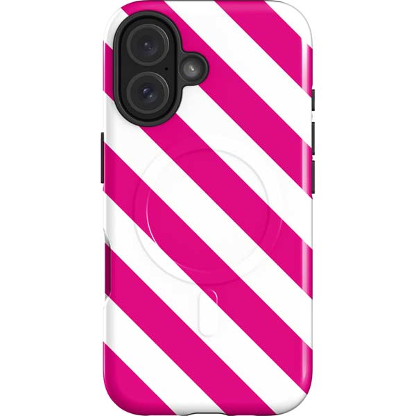 Pink and White Geometric Stripes iPhone 16 Plus Magsafe Impact Case