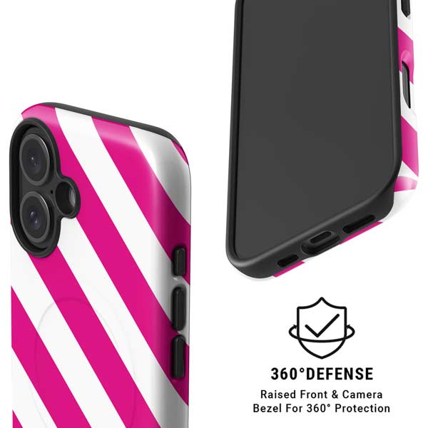 Pink and White Geometric Stripes iPhone 16 Plus Magsafe Impact Case