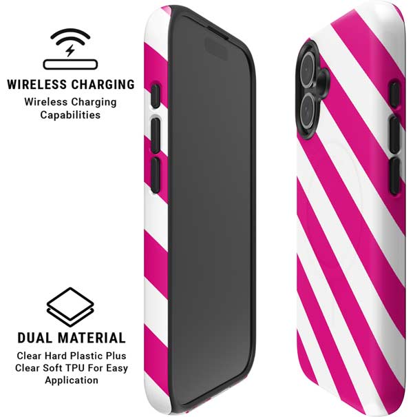 Pink and White Geometric Stripes iPhone 16 Plus Magsafe Impact Case