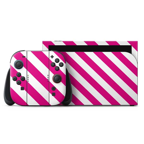 Pink and White Geometric Stripes Nintendo Switch 2 (2025) with Joy-Con Skin