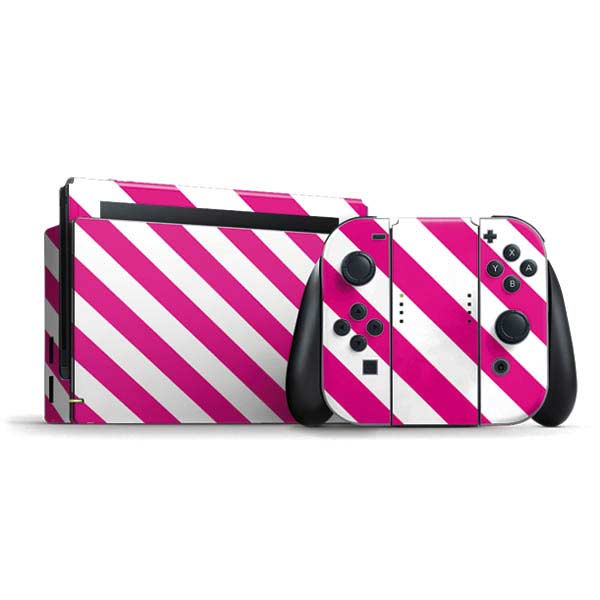 Pink and White Geometric Stripes Nintendo Skins