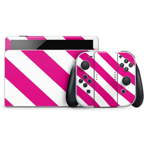Pink and White Geometric Stripes Nintendo Skins