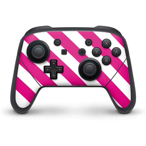 Pink and White Geometric Stripes Nintendo Skins