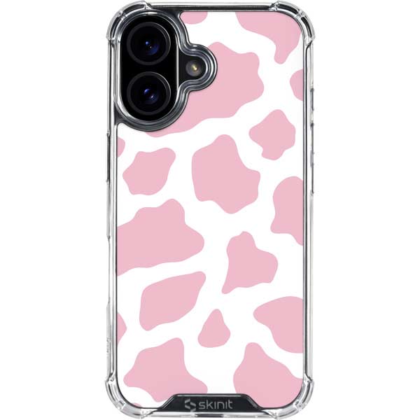 Pink Cow Print iPhone 16 Plus Clear Case