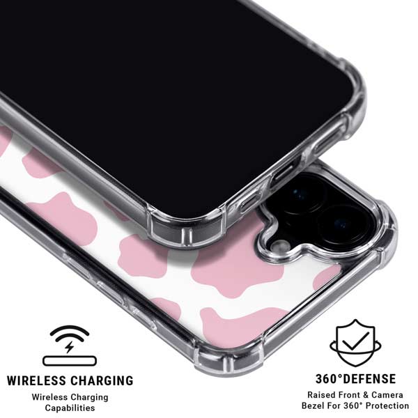 Pink Cow Print iPhone 16 Plus Clear Case