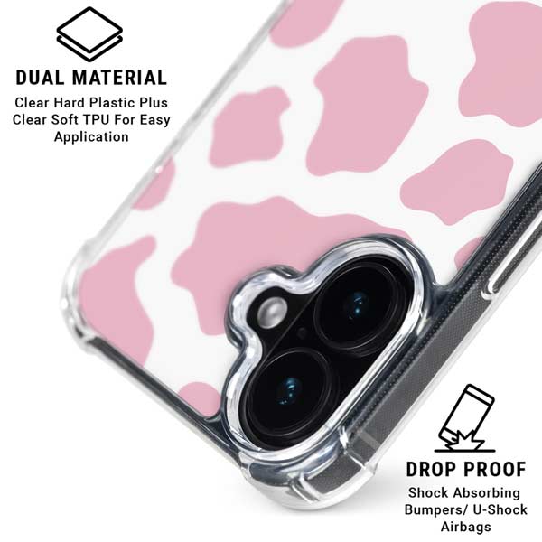Pink Cow Print iPhone 16 Plus Clear Case