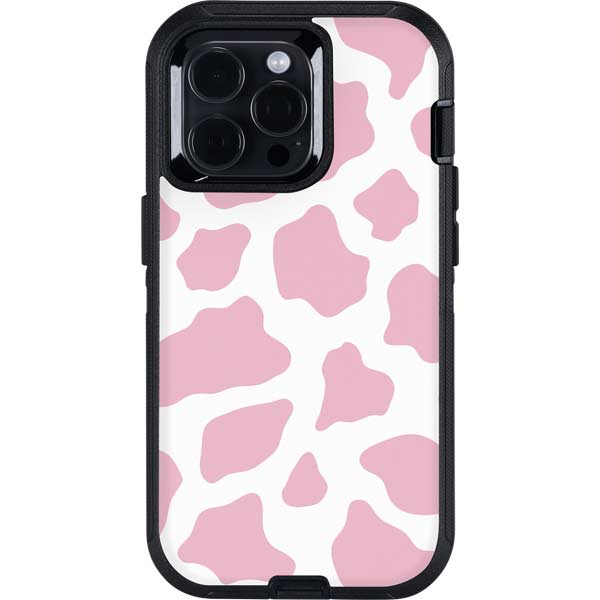 Pink Cow Print Otterbox Defender iPhone Skin