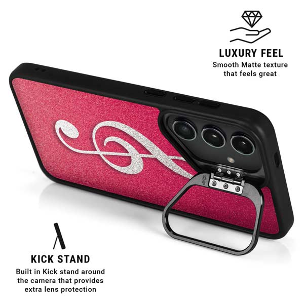 Pink Glitter Music Note Galaxy S26 Ultra Kickstand Case