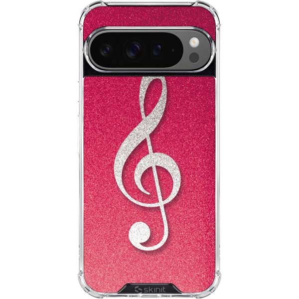 Pink Glitter Music Note Google Pixel 10 Pro XL Clear Case
