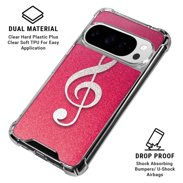 Pink Glitter Music Note Google Pixel 10 Pro XL Clear Case