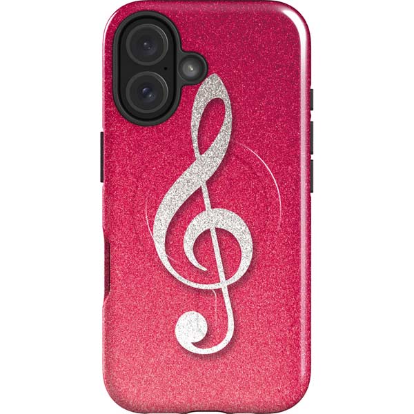 Pink Glitter Music Note iPhone 16 Magsafe Impact Case