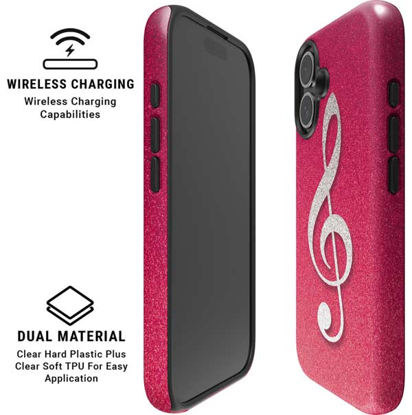 Pink Glitter Music Note iPhone 16 Magsafe Impact Case