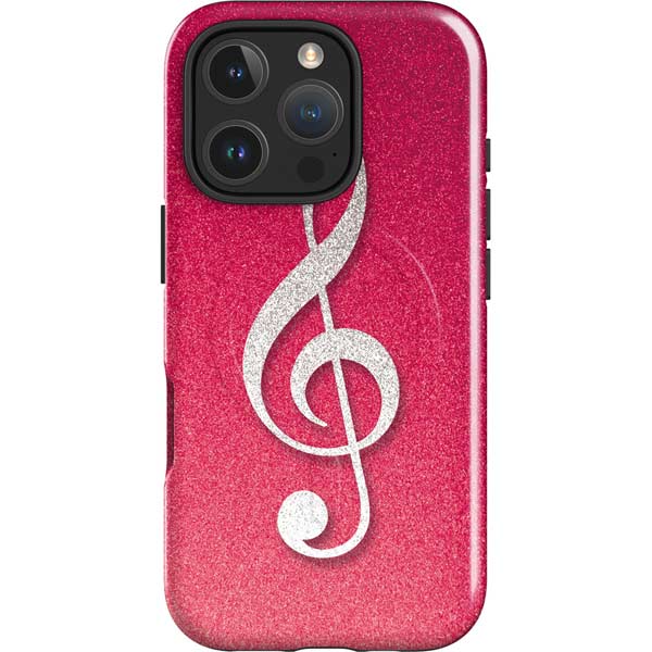 Pink Glitter Music Note iPhone 16 Pro Magsafe Impact Case
