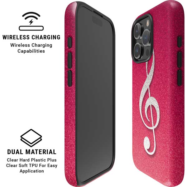 Pink Glitter Music Note iPhone 16 Pro Magsafe Impact Case