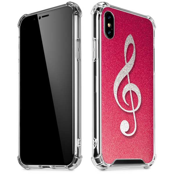 Pink Glitter Music Note iPhone X/XS Clear Case