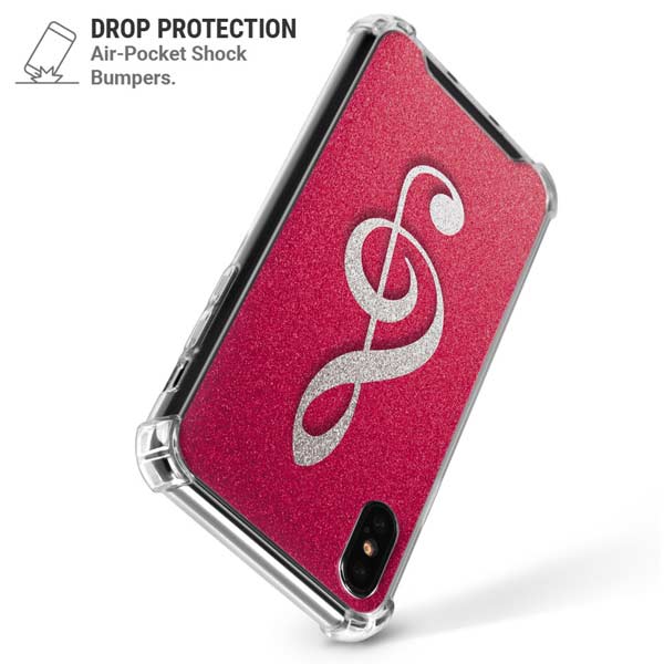 Pink Glitter Music Note iPhone X/XS Clear Case